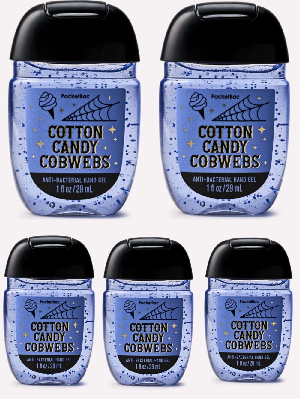 Bath & Body Works Cotton Candy Cobwebs PocketBac Hand Gel Set of 5 NEW
